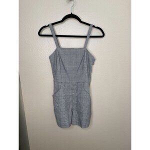 Forever 21 Plaid Black White Sleeveless Romper Small Adjustable Straps‎ Pockets